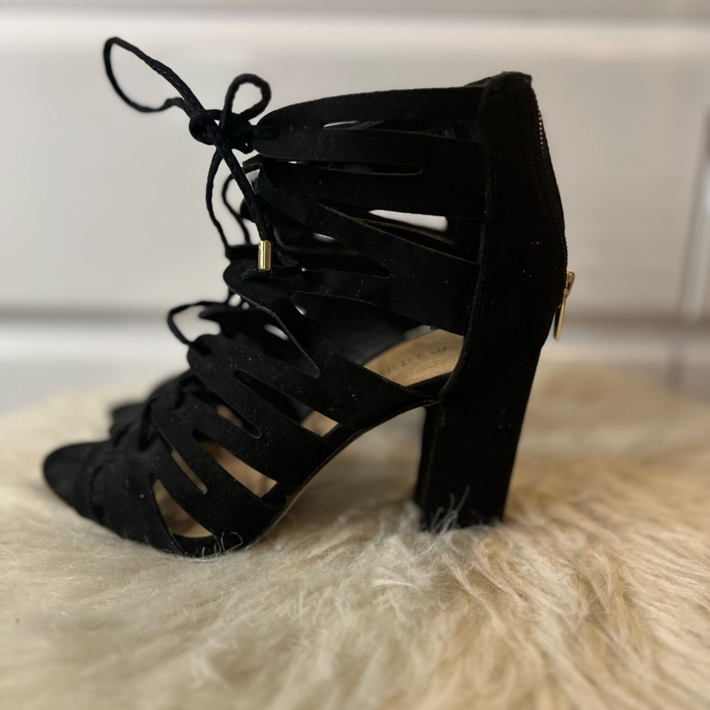 Madden Girl Black Lace Up Boots with Chunky Heel